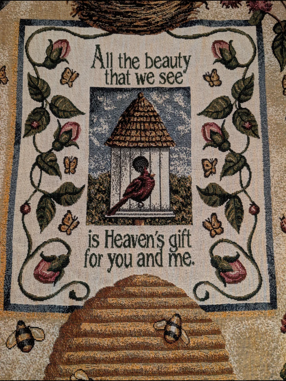 Beige Floral & Garden Wall Throw Blanket - 'All the Beauty'